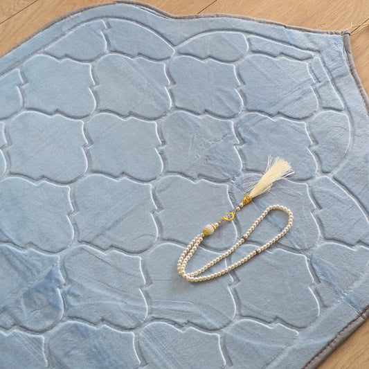 QISSAH Light Blue Velvet Personalized Prayer Mat