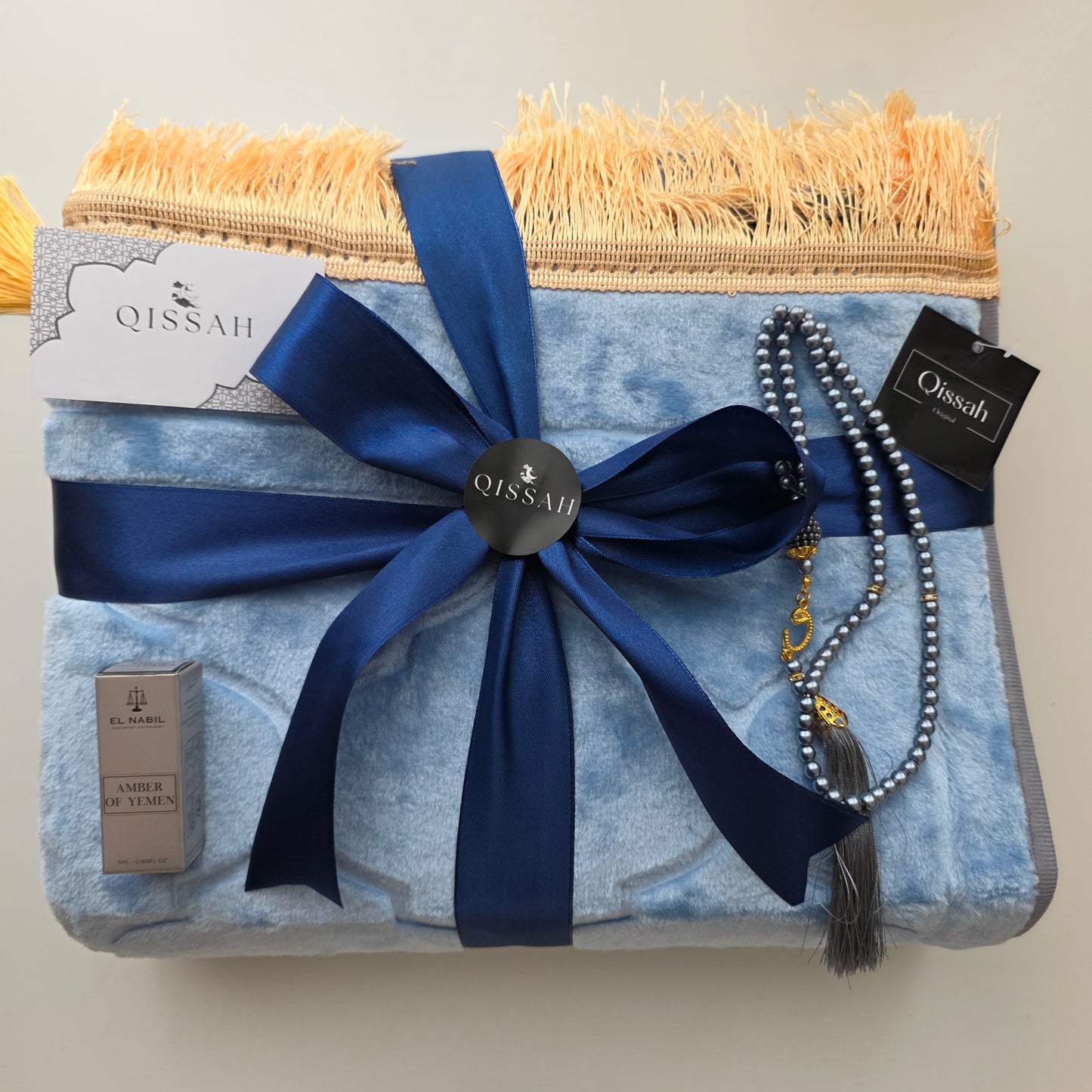 Light Blue Velvet Personalized Prayer Mat