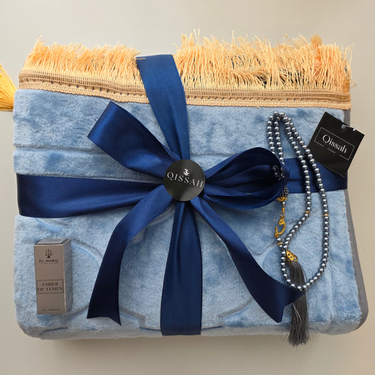 Light Blue Velvet Premium Prayer Mat