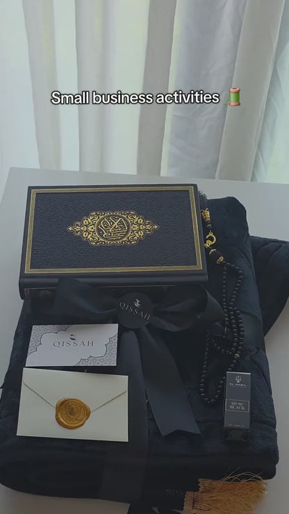 QISSAH Black Velvet Personalized Prayer Mat