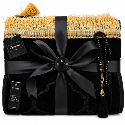 QISSAH Black Velvet Personalized Prayer Mat
