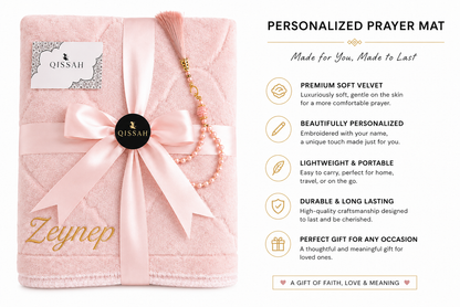 QISSAH Light Pink Velvet Personalized Prayer Mat