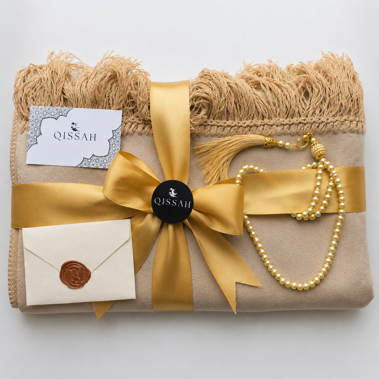 QISSAH Personalized Velvet Prayer Mat - Light Brown