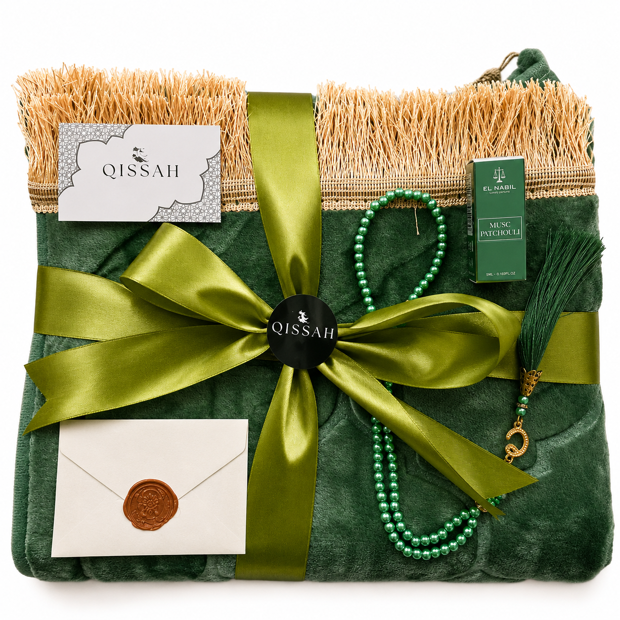 QISSAH Green Velvet Personalized Prayer Mat