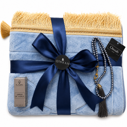QISSAH Light Blue Velvet Personalized Prayer Mat