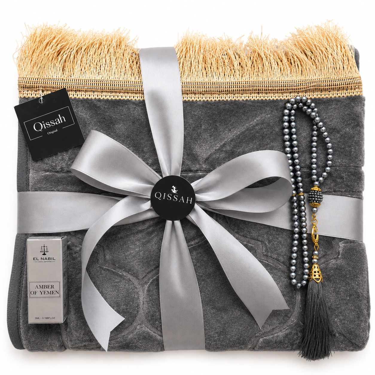 QISSAH Grey Velvet Personalized Prayer Mat