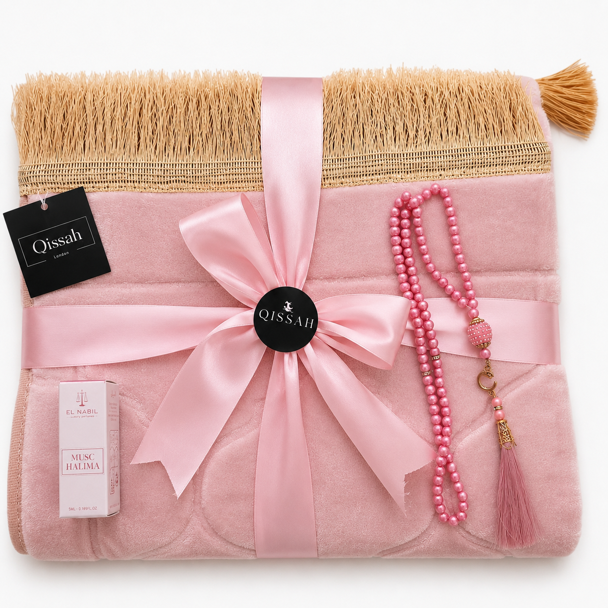 QISSAH Light Pink Velvet Personalized Prayer Mat