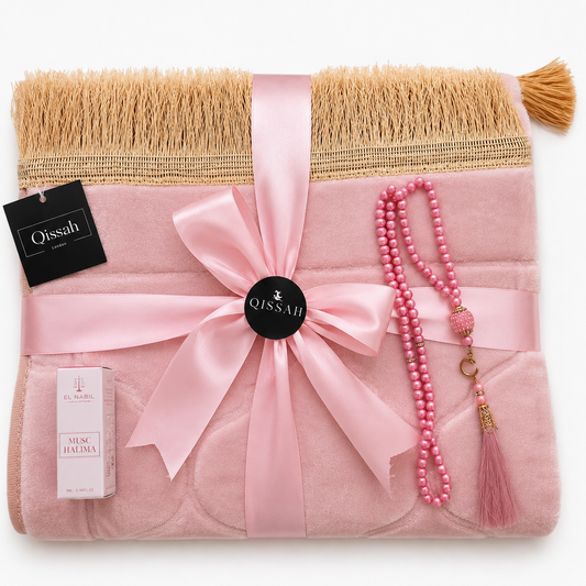 QISSAH Light Pink Velvet Personalized Prayer Mat