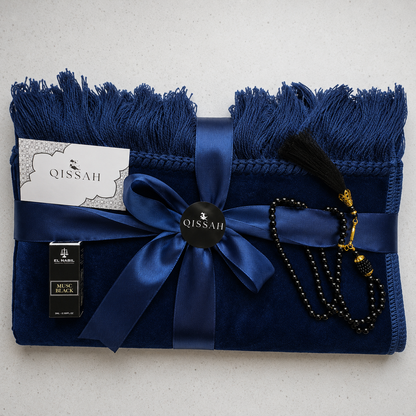 QISSAH Personalized Velvet Prayer Mat - Midnight Blue