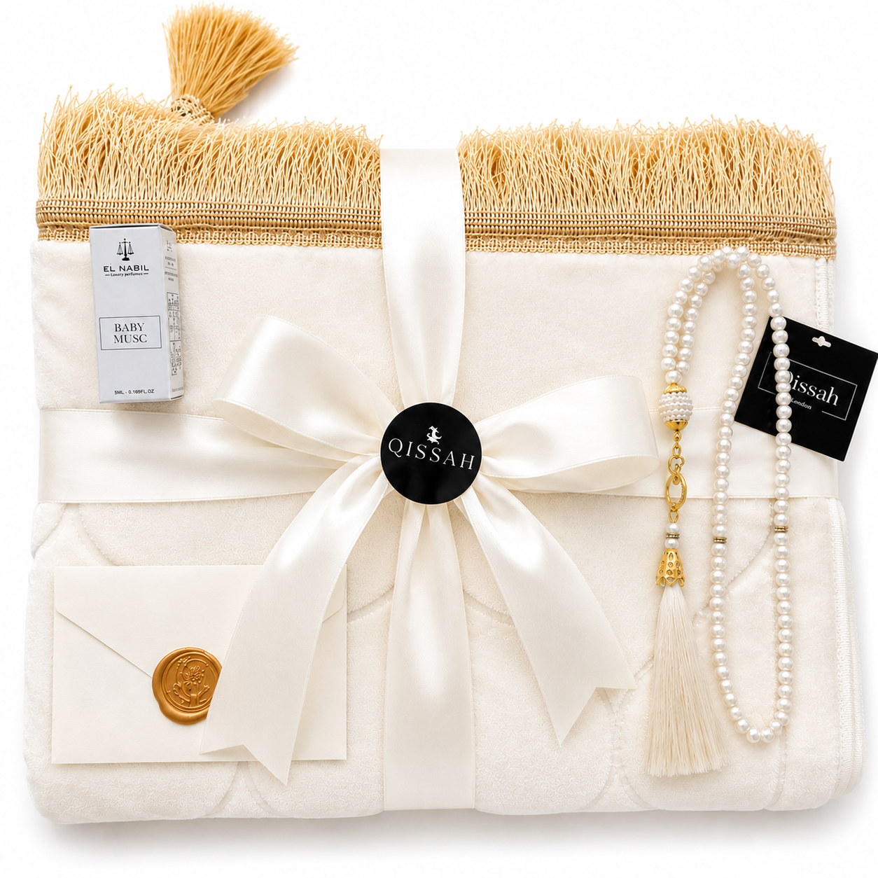 QISSAH Beige Velvet Personalized Prayer Mat