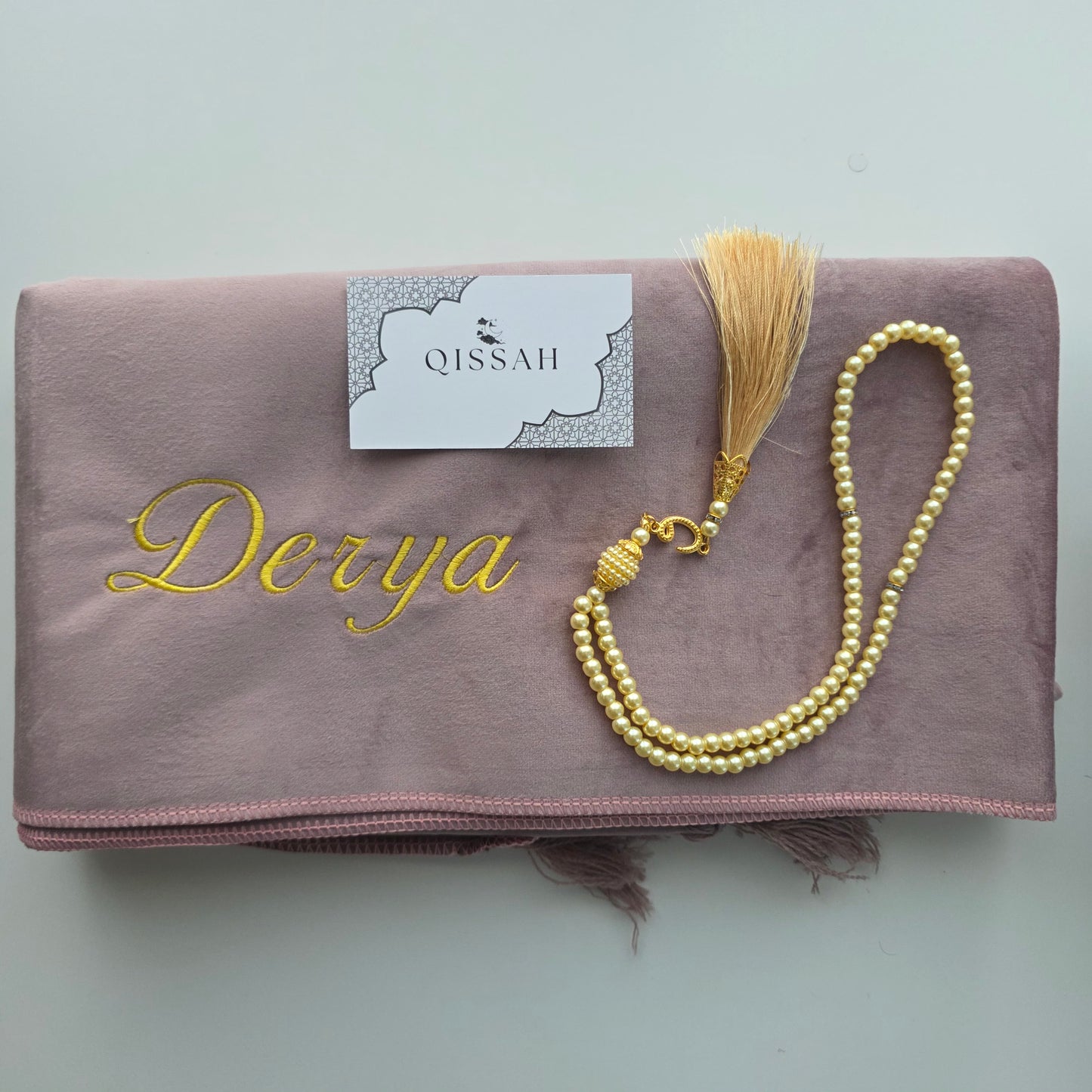 QISSAH Personalized Velvet Prayer Mat - Rosy Brown