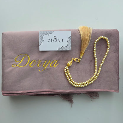 QISSAH Personalized Velvet Prayer Mat - Rosy Brown