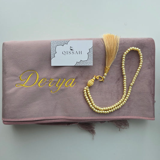QISSAH Personalized Velvet Prayer Mat - Rosy Brown