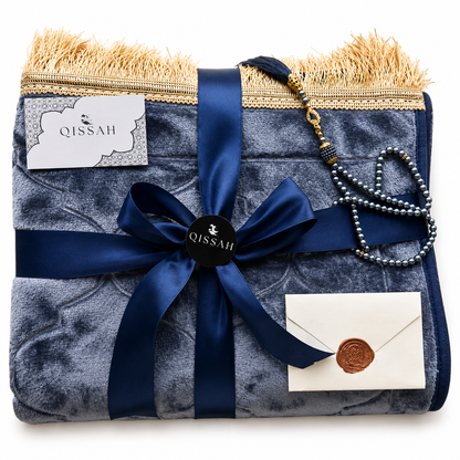 QISSAH Ocean Blue Velvet Personalized Prayer Mat