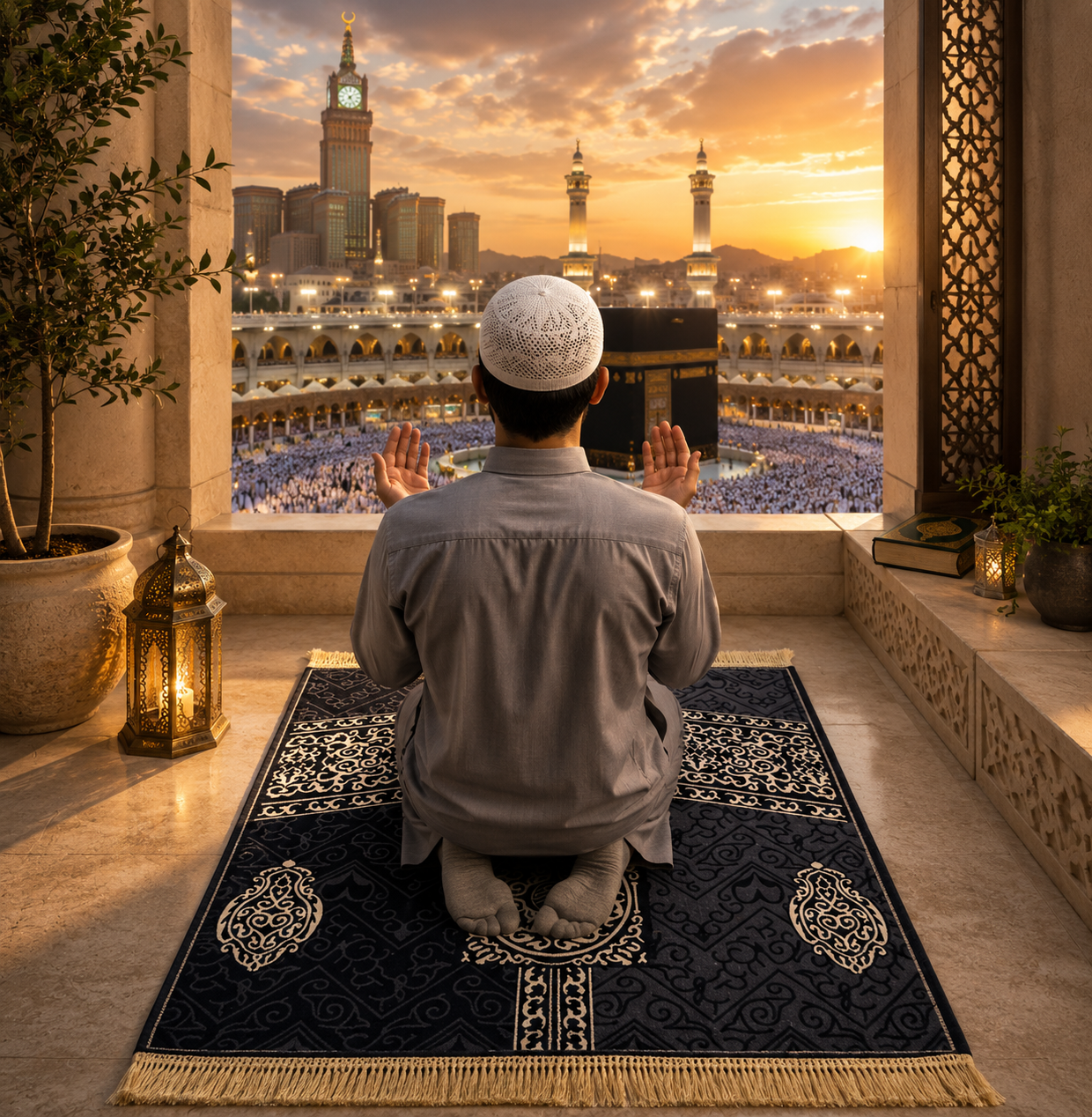 QISSAH Mecca 3D - Al Ka'abah Padded Premium Prayer Mat