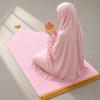 QISSAH Light Pink Velvet Personalized Prayer Mat